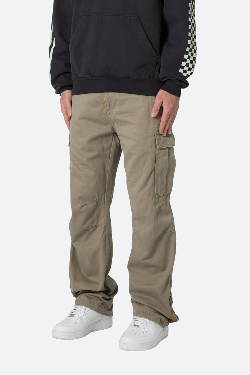 Zipper Denim Cargo Pants - Khaki | mnml | shop now