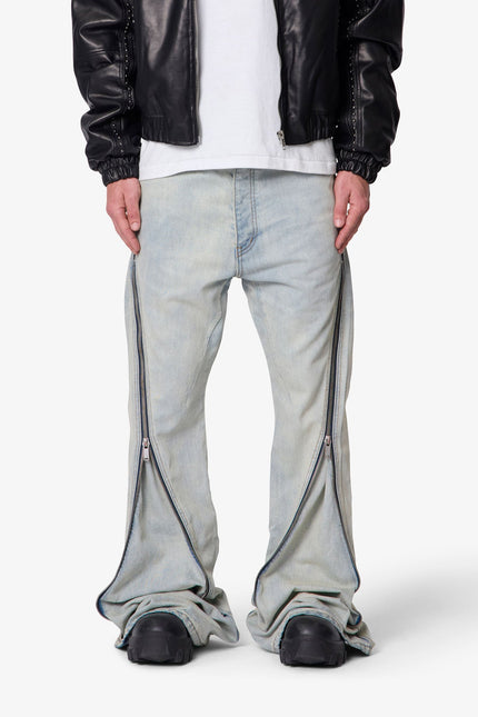 Zipper Extra Flare Denim - Light Vintage