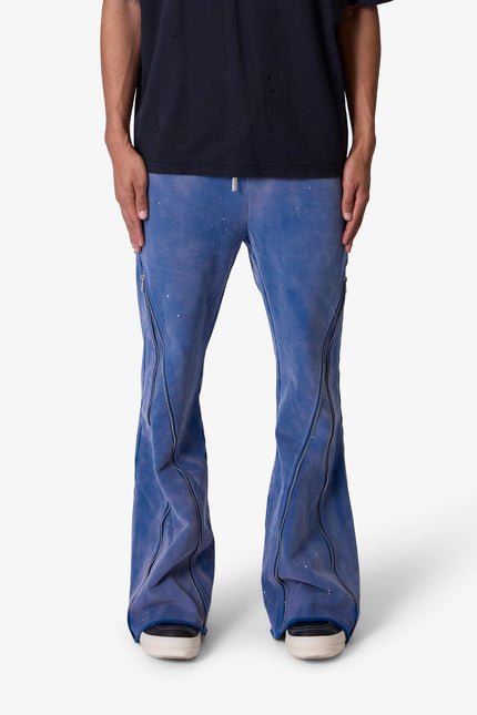 Zipper Flare Sweatpants - Blue