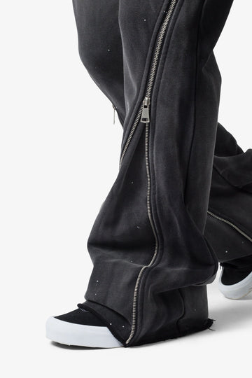Zipper Flare Sweatpants - Vintage Black