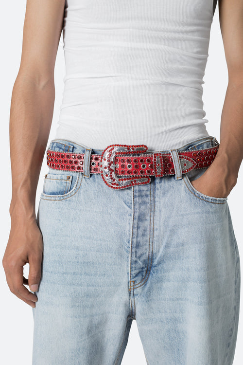 All Over Rhinestone Studded Belt - Red