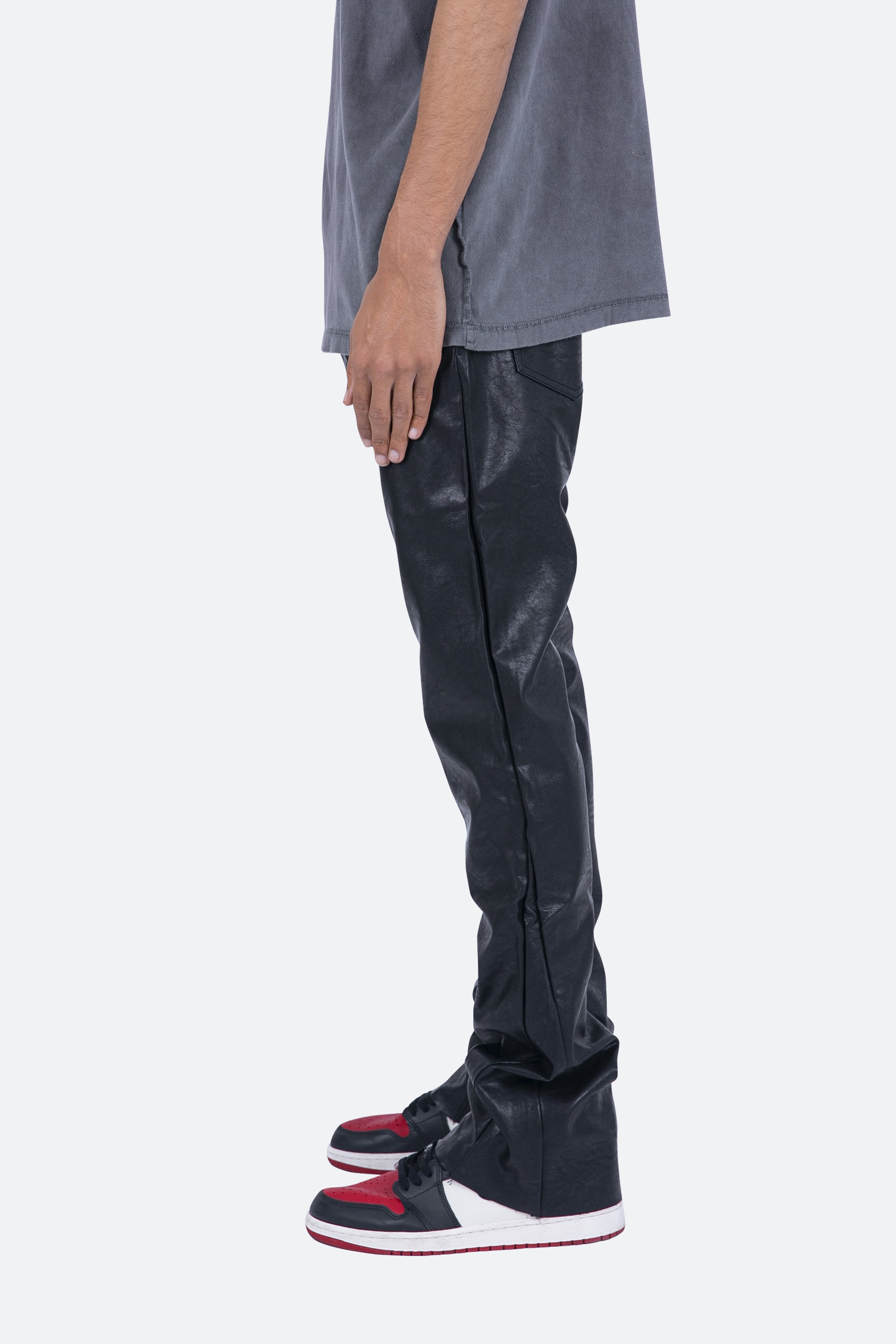 B169 Leather Flare Denim - Black | mnml | shop now