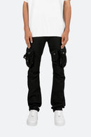 B357 Waxed Cargo Flare Denim - Black