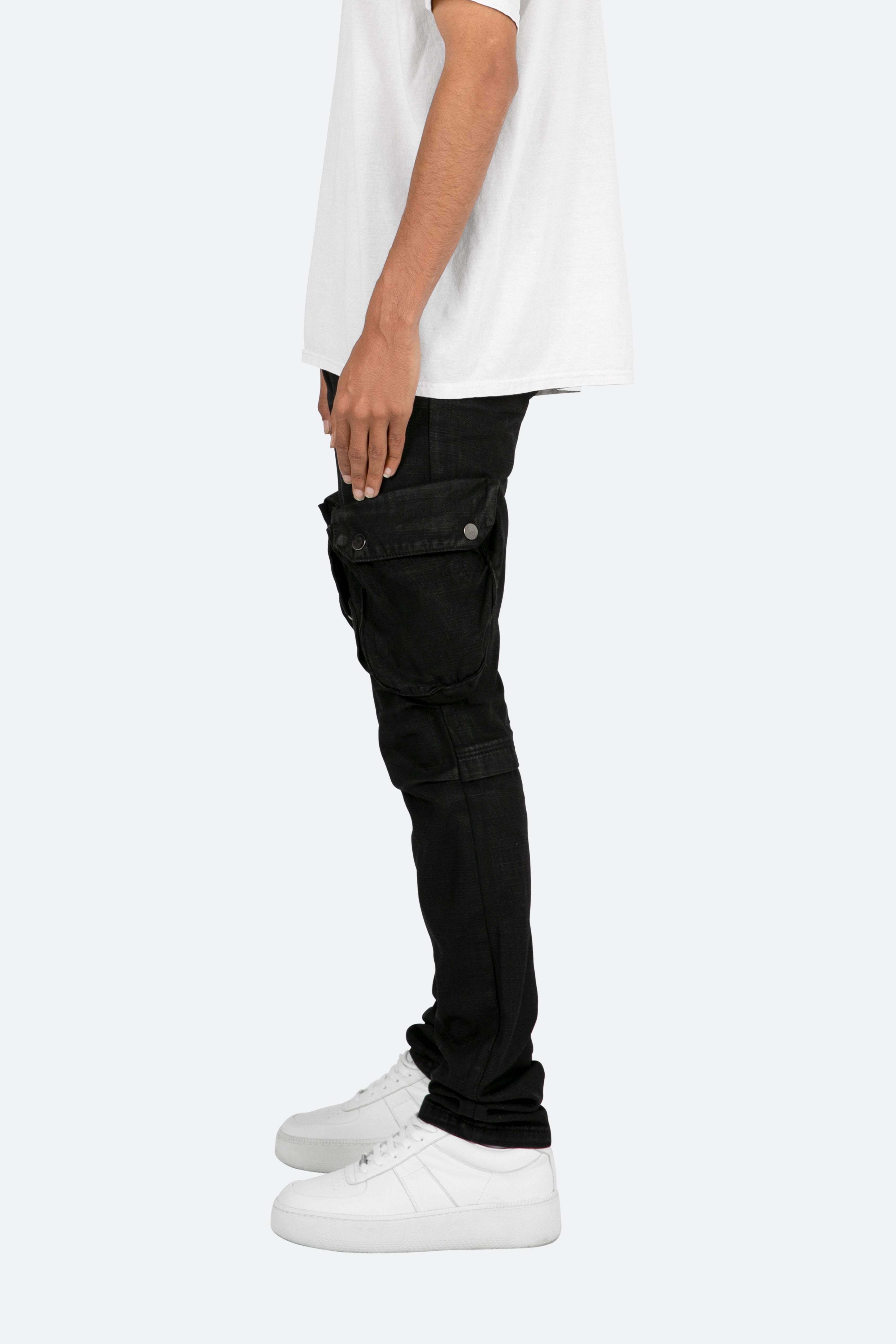 B357 Waxed Cargo Flare Denim - Black | mnml