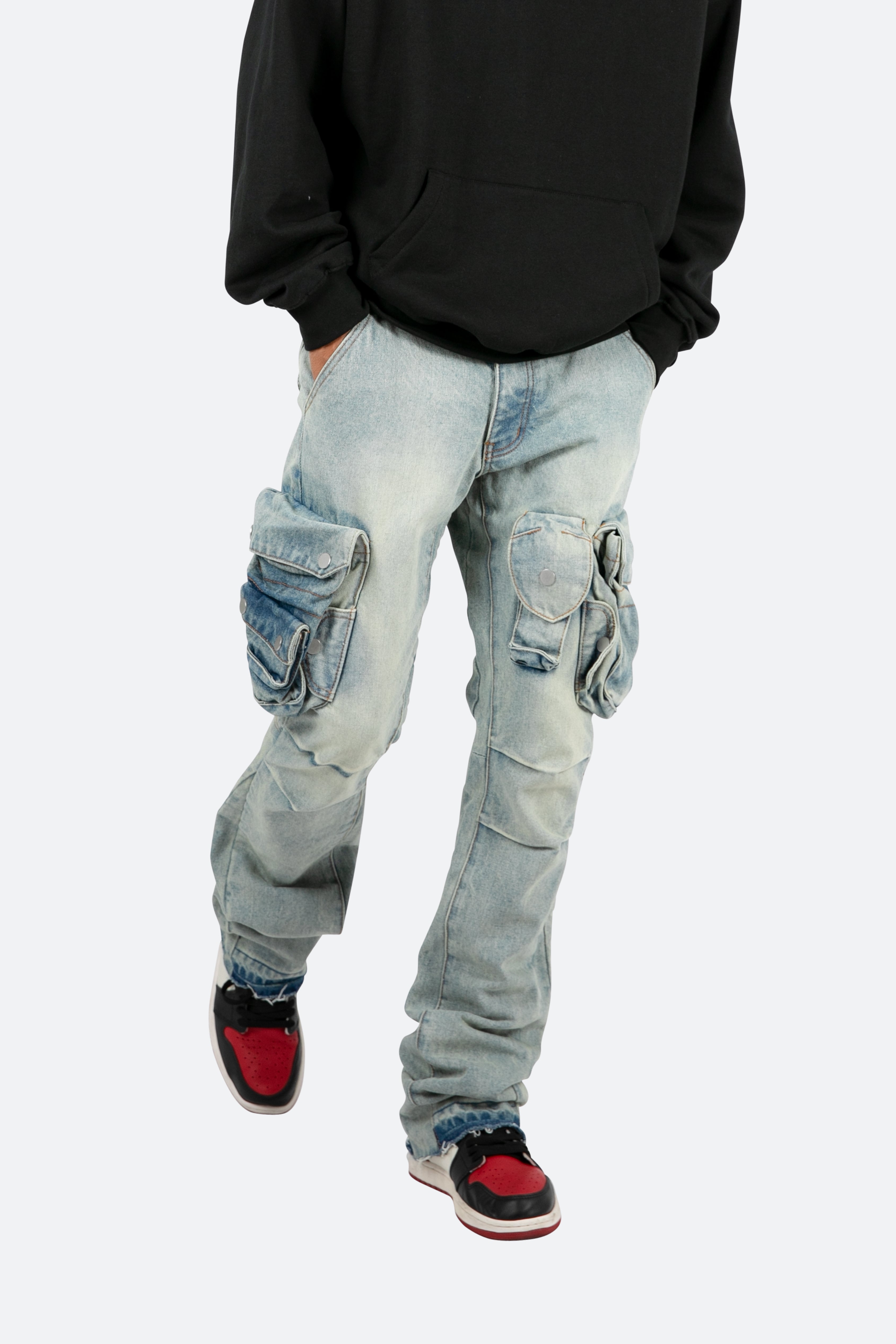 B480 Flare Cargo Denim - Vintage Blue | mnml | shop now