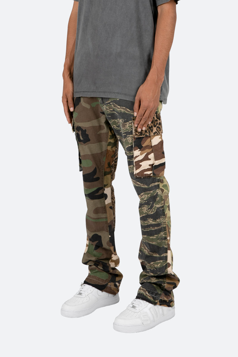 Mixed Camo Bootcut Pants - Camo | mnml | shop now