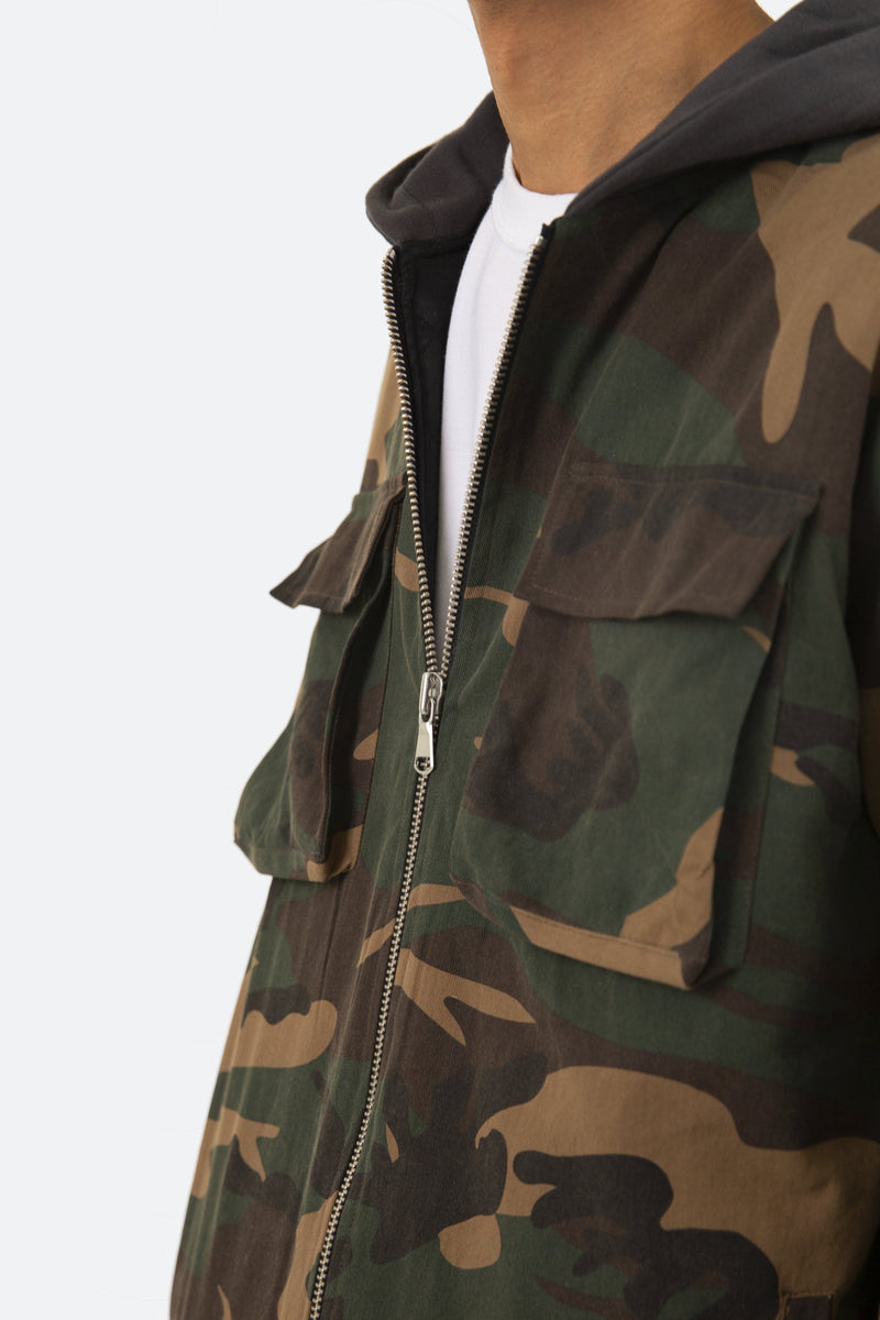 Camo Hooded Zip Up - Woodland Camo | mnml | shop now