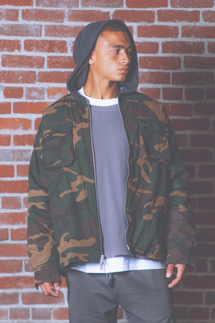 Camo Hooded Zip Up - Woodland Camo