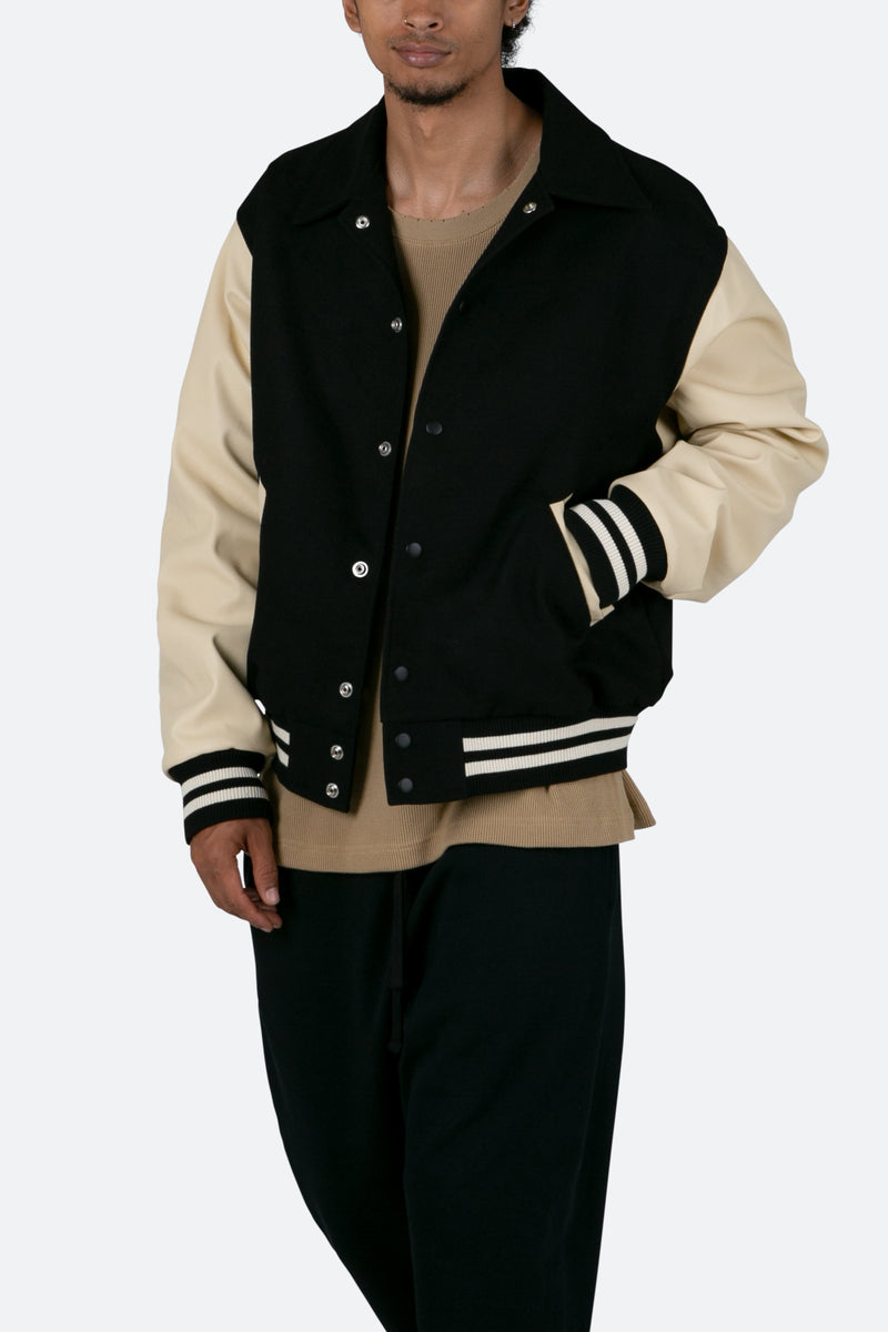 Off White Black Striped Varsity Brown Jacket