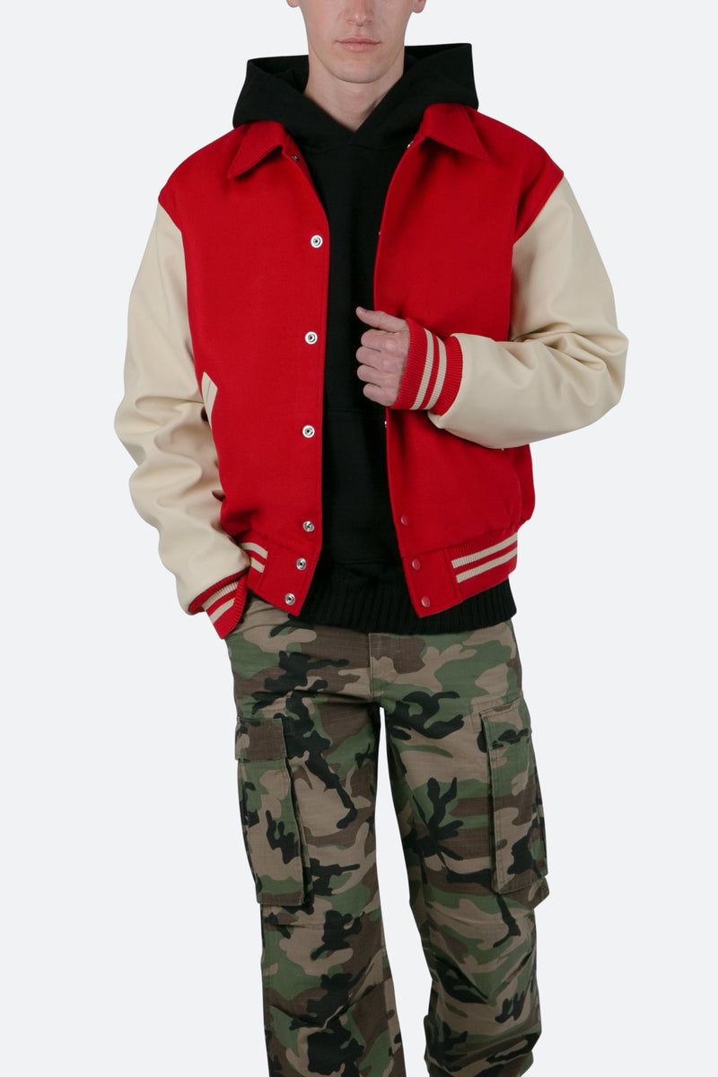 Wool Off-White Red Varsity Jacket - HJacket