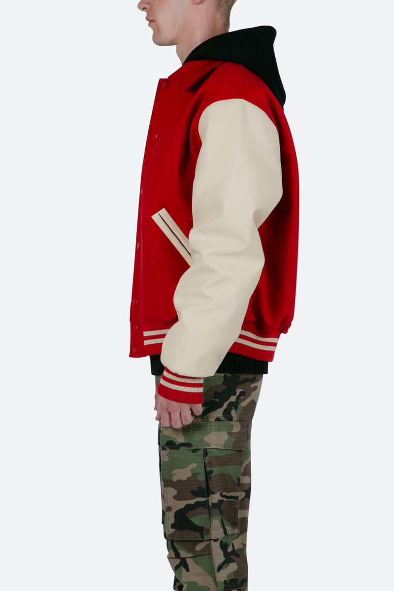 Men's Collared Varsity Jacket - Red/White / XL | mnml