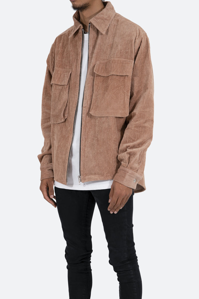 Corduroy Zip Up Shirt - Brown | mnml | shop now