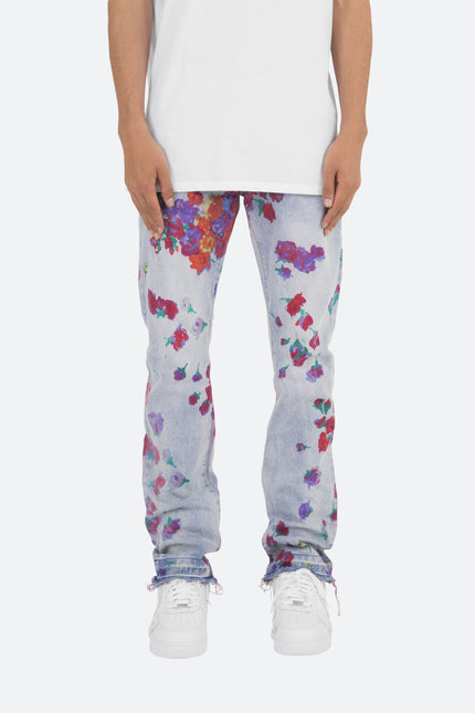 D281 Floral Straight Denim - Blue
