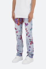 D281 Floral Straight Denim - Blue
