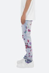 D281 Floral Straight Denim - Blue