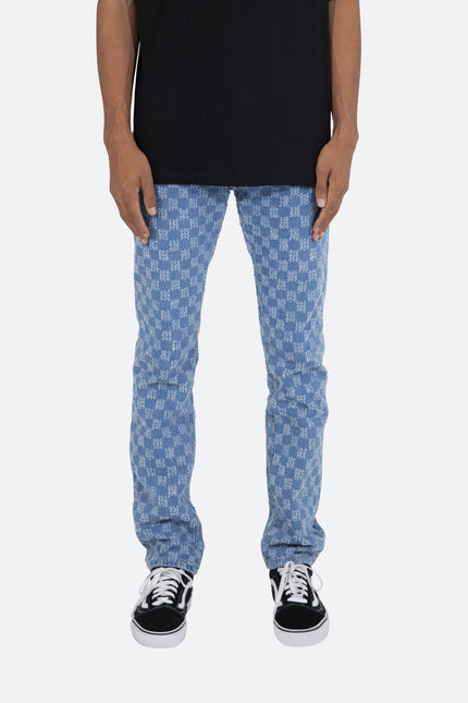 D407 Checker Straight Denim - Blue