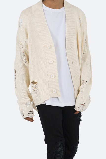 Distressed Cardigan - Off White