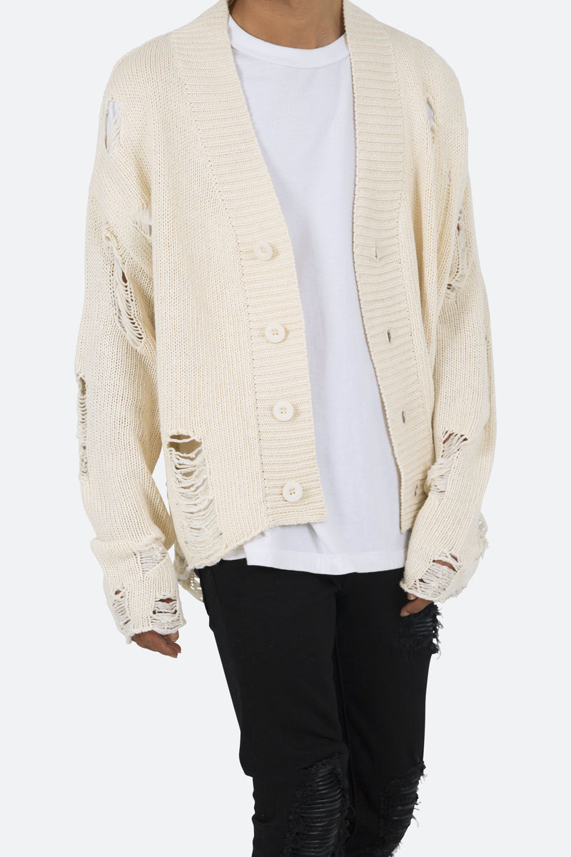 Distressed Cardigan - Off White | mnml | shop now