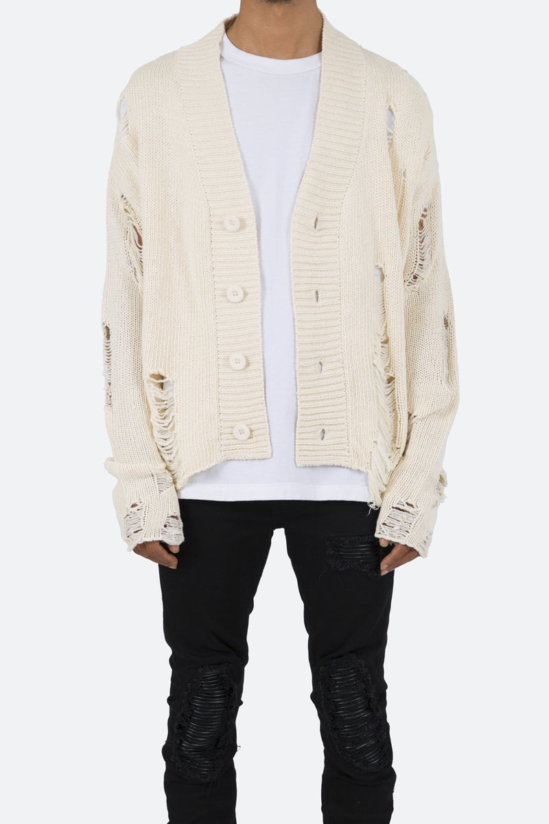 Distressed Cardigan - Off White | mnml | shop now