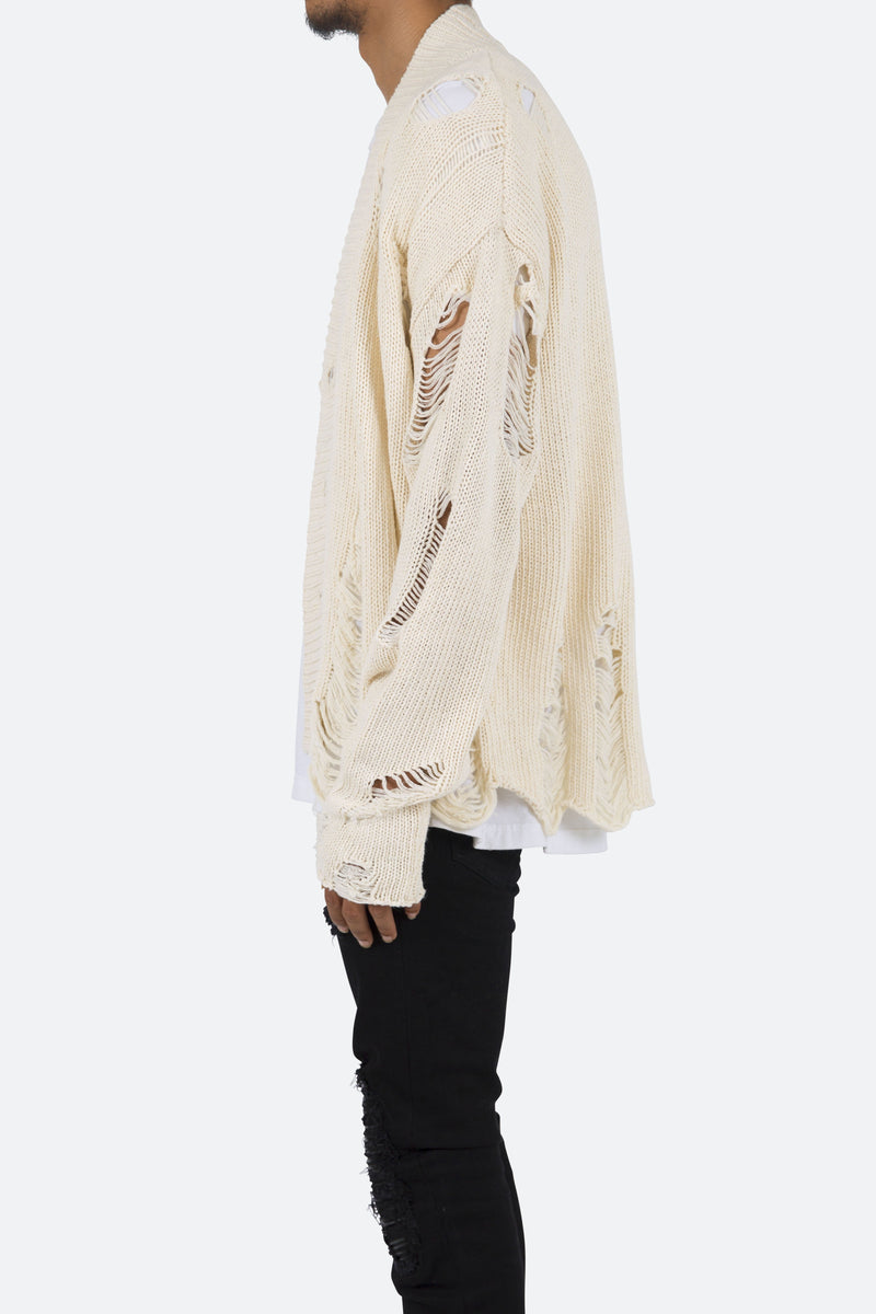 Distressed Cardigan - Off White | mnml | shop now