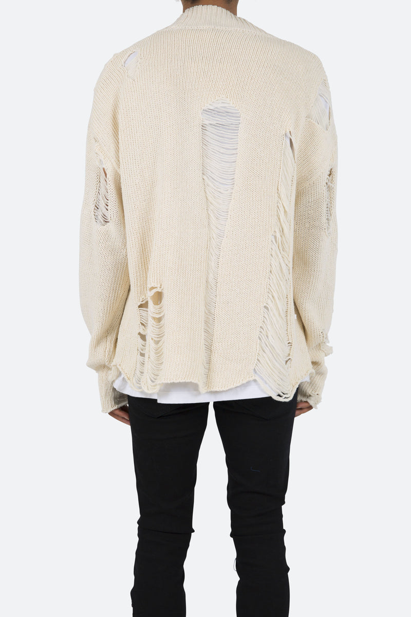 Distressed Cardigan - Off White | mnml | shop now