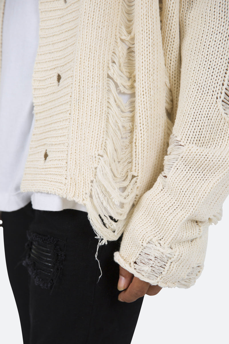 Distressed Cardigan - Off White | mnml | shop now