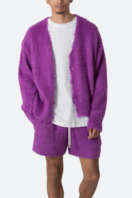 Fuzzy Cardigan Sweater - Purple