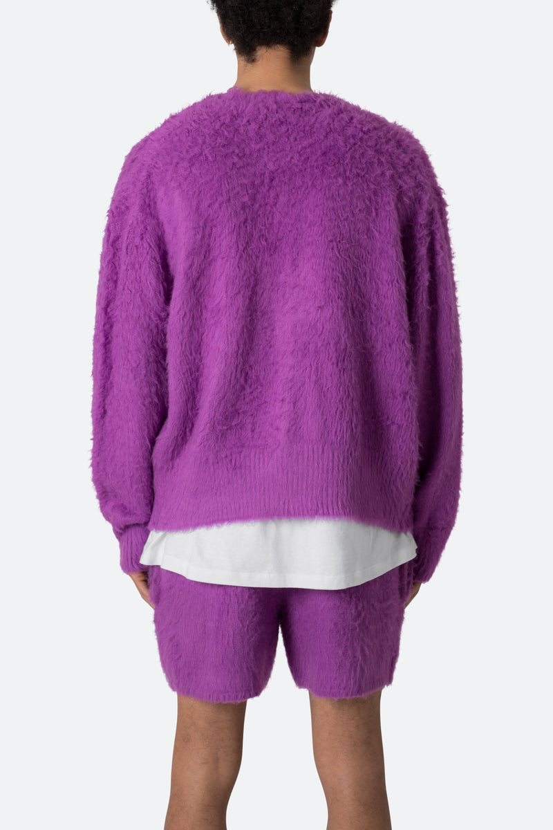 Fuzzy Cardigan Sweater - Purple | mnml | shop now