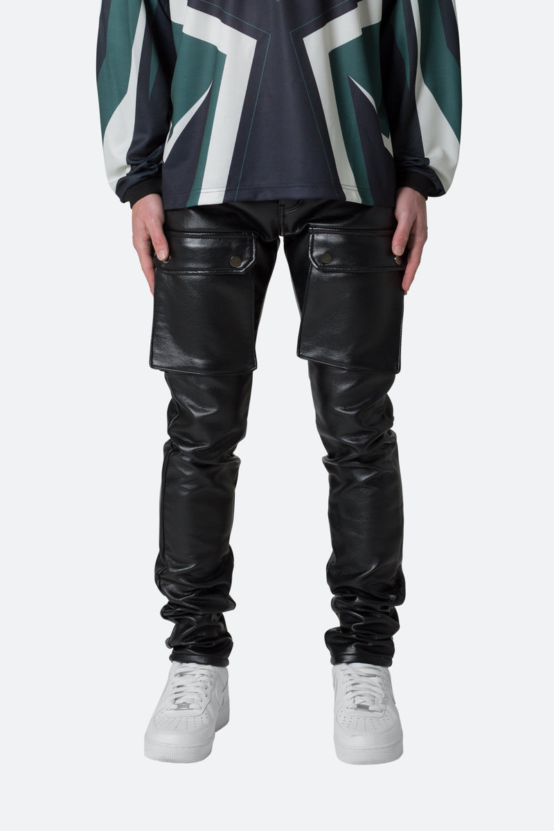 Leather Snap Cargo Pants - Black | mnml | shop now