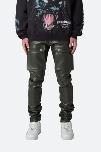Leather Snap Cargo Pants - Olive | mnml | shop now