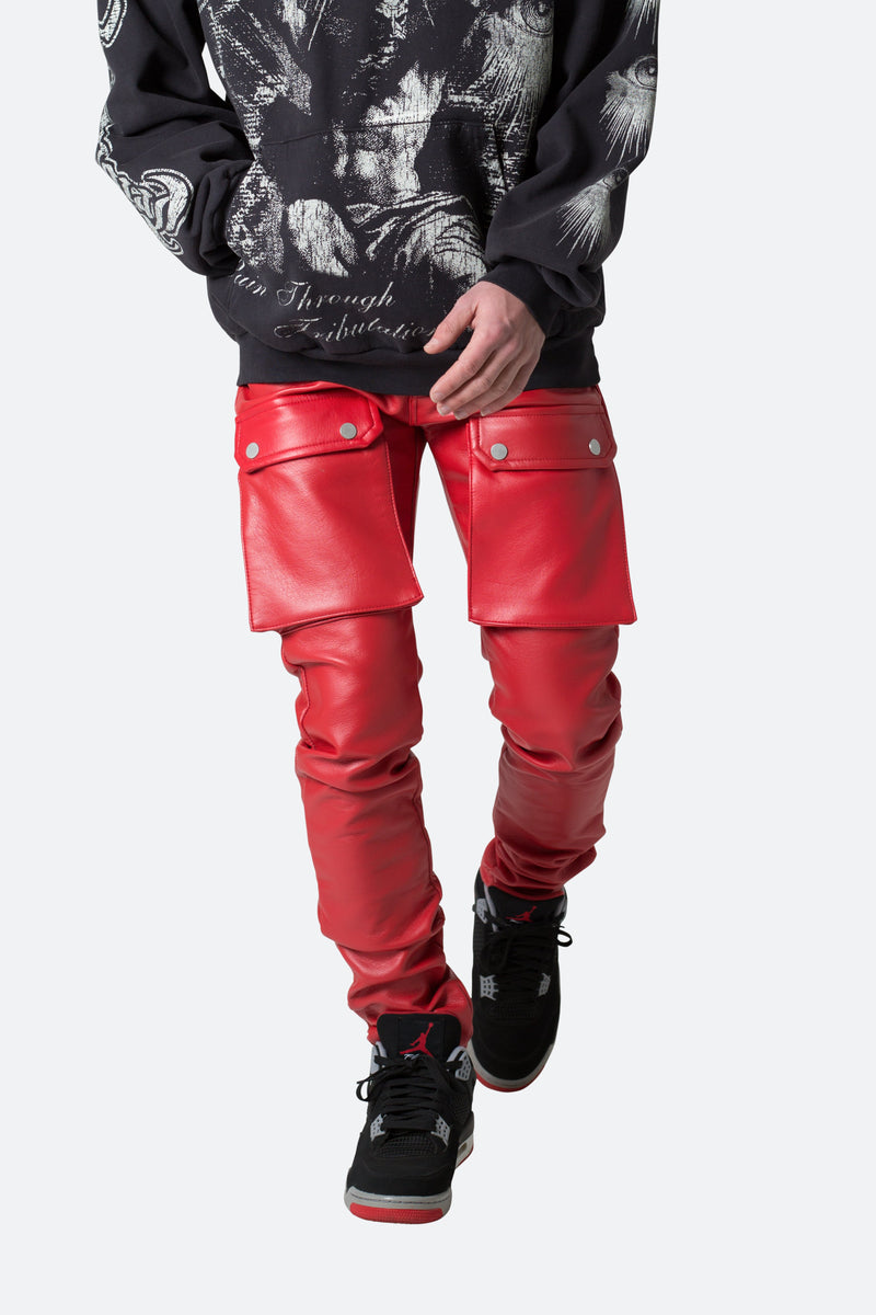 Der er behov for forfremmelse endelse Leather Snap Cargo Pants - Red | mnml | shop now