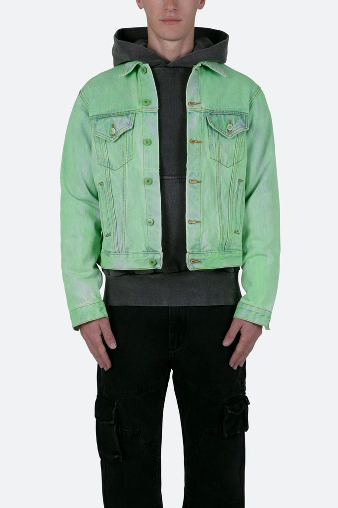 Painted Denim Trucker Jacket - Green | mnml | shop now