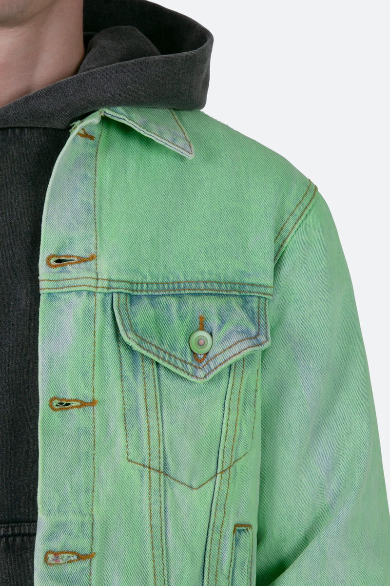 Painted Denim Trucker Jacket - Green | mnml | shop now