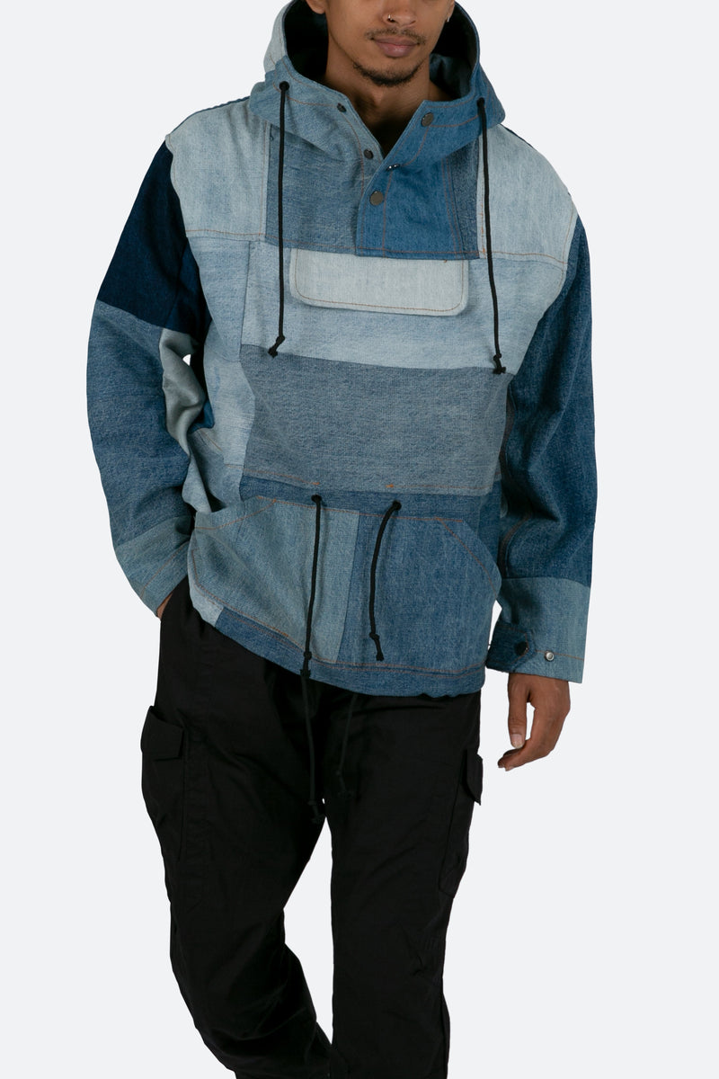 Patchwork Denim Pullover - Blue in 2023  Denim hoodie, Denim patchwork,  Pullover jacket