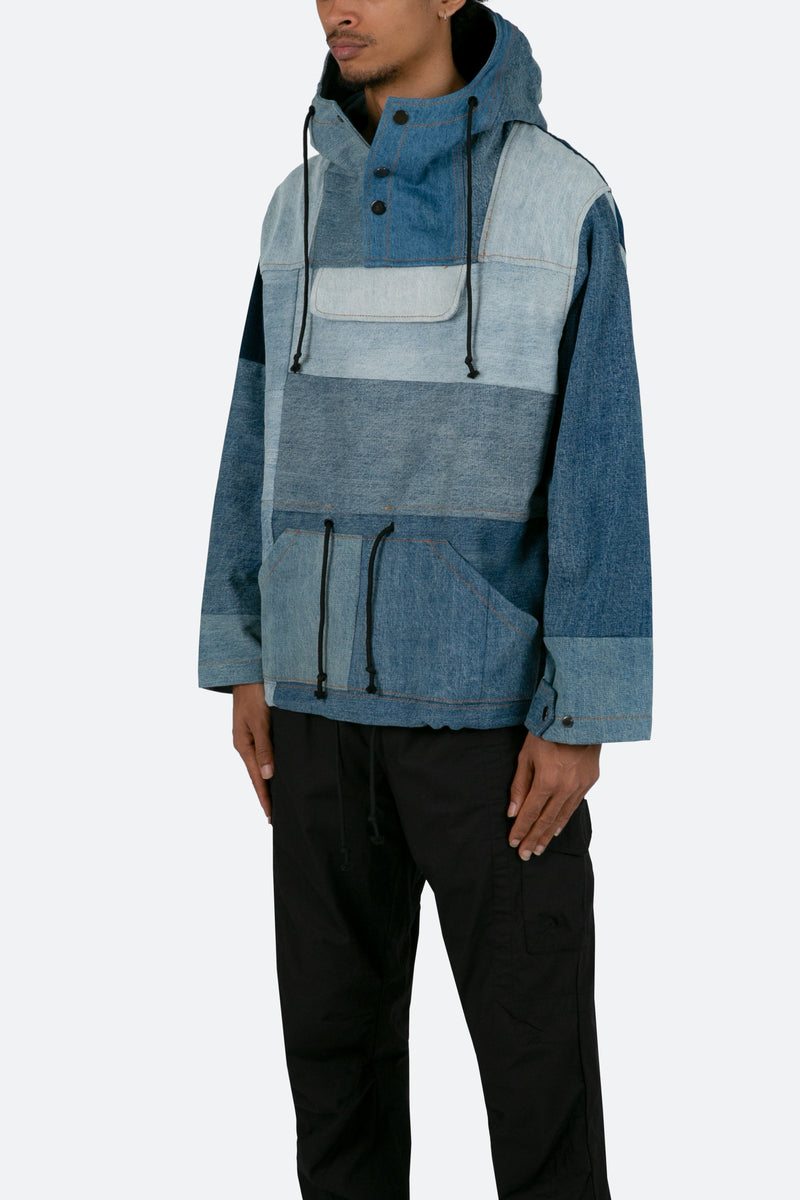 Patchwork Denim Pullover - Blue in 2023  Denim hoodie, Denim patchwork,  Pullover jacket