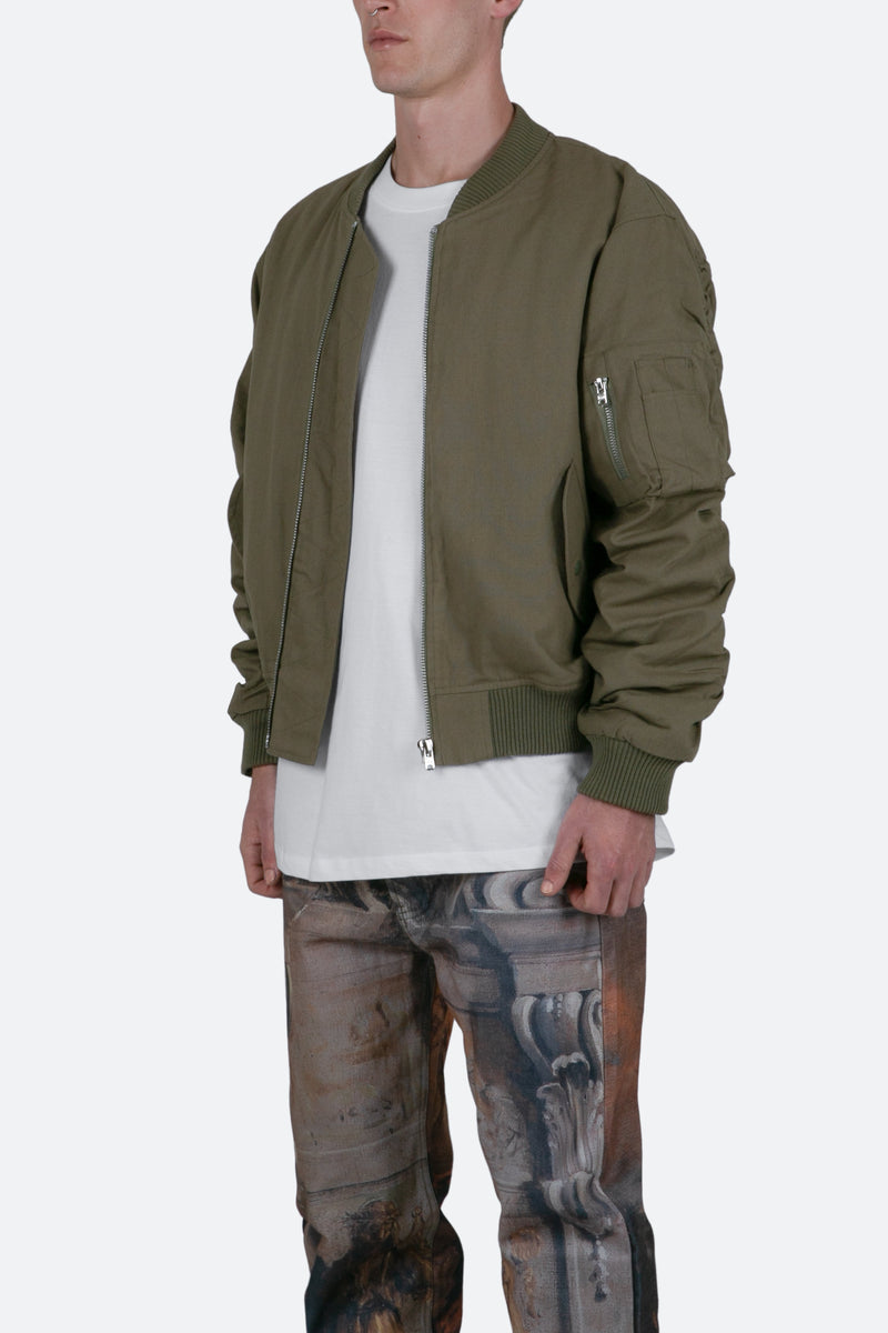 Ruched Bomber Jacket - Olive | mnml | shop now