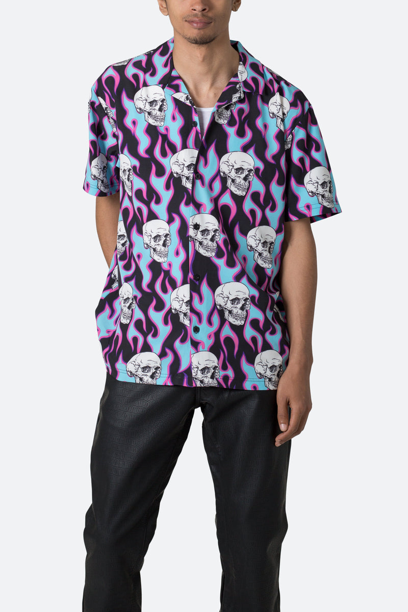 S/S Button Up Shirt - Skull Print | mnml | shop now