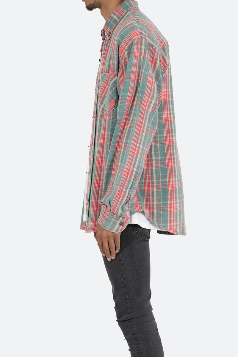 mnml - Men's Relaxed Cargo Casual Shirt - Red - Flannel - Shirts