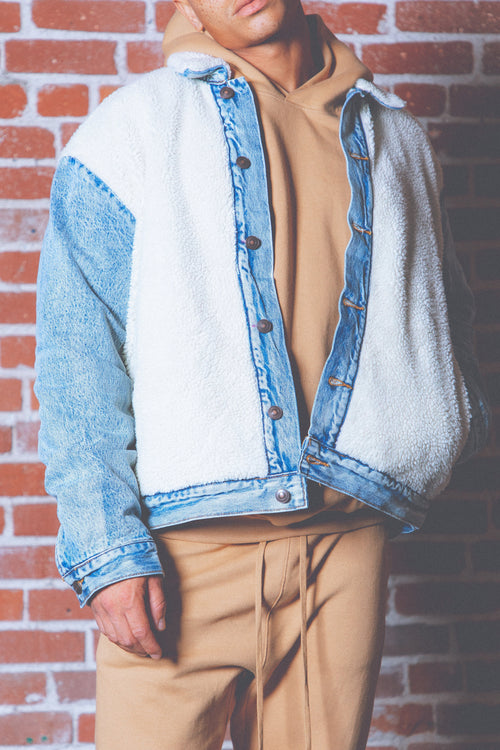 Sherpa Body Trucker Jacket - Blue/White