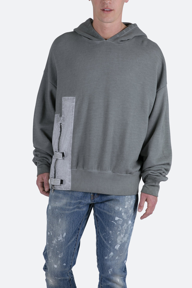 Single Zip Patched Hoodie - Grey | mnml | shop now