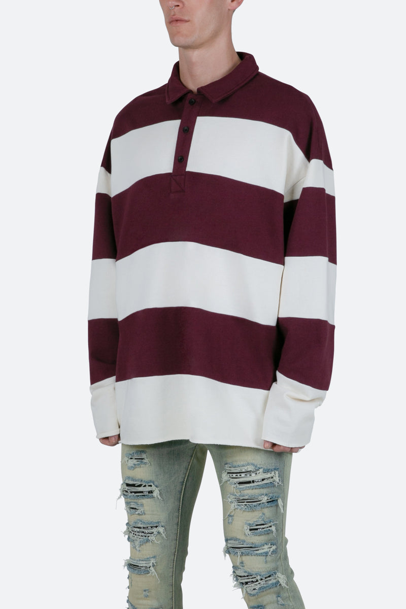 Striped L/S Rugby Shirt - Burgundy/Off | mnml | shop now