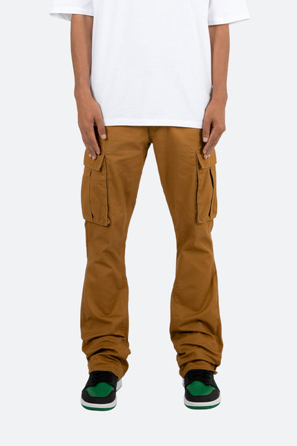 Twill Flare Cargo Pants - Brown