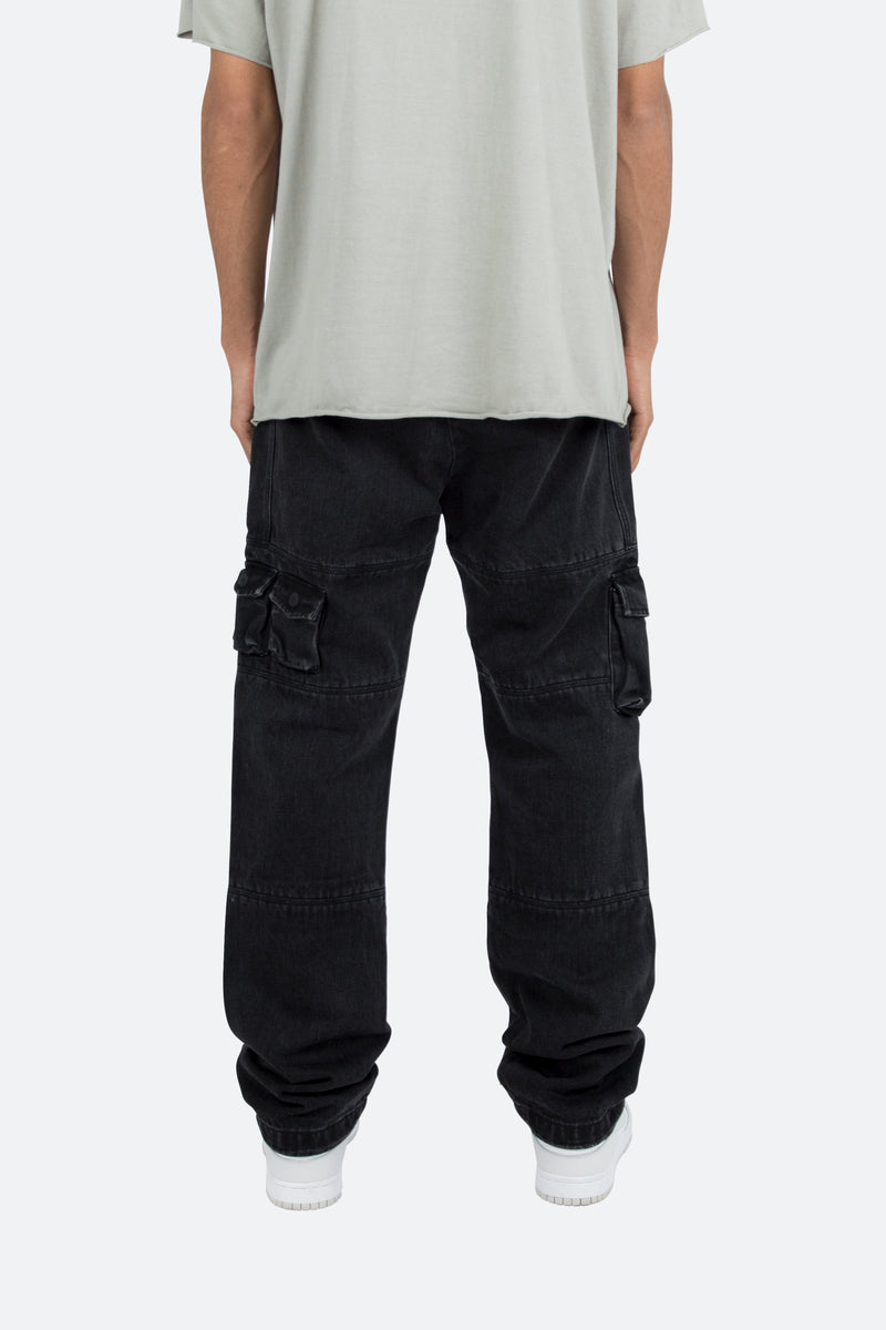 Mens - Vintage Baggy Cargo Trousers in Washed Black