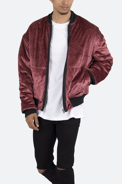 Velour Bomber Jacket - Burgundy