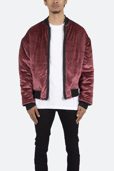 Velour Bomber Jacket - Burgundy | mnml | shop now