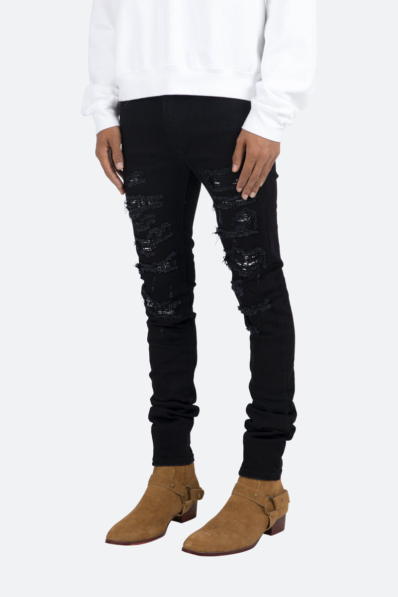 X165 Paisley Skinny Denim - Black/Black