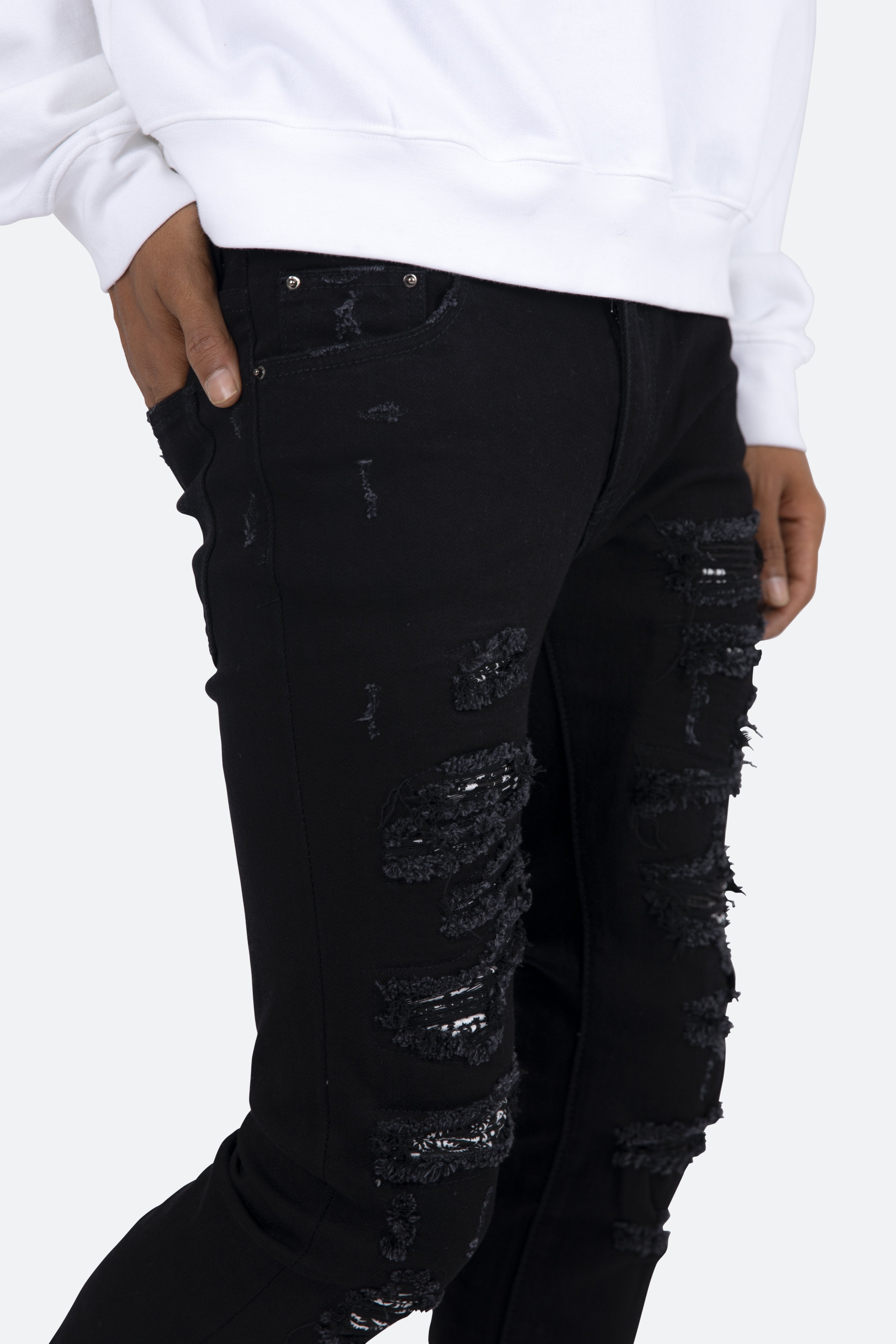 X165 Stretch Paisley Denim - Black/Black | mnml