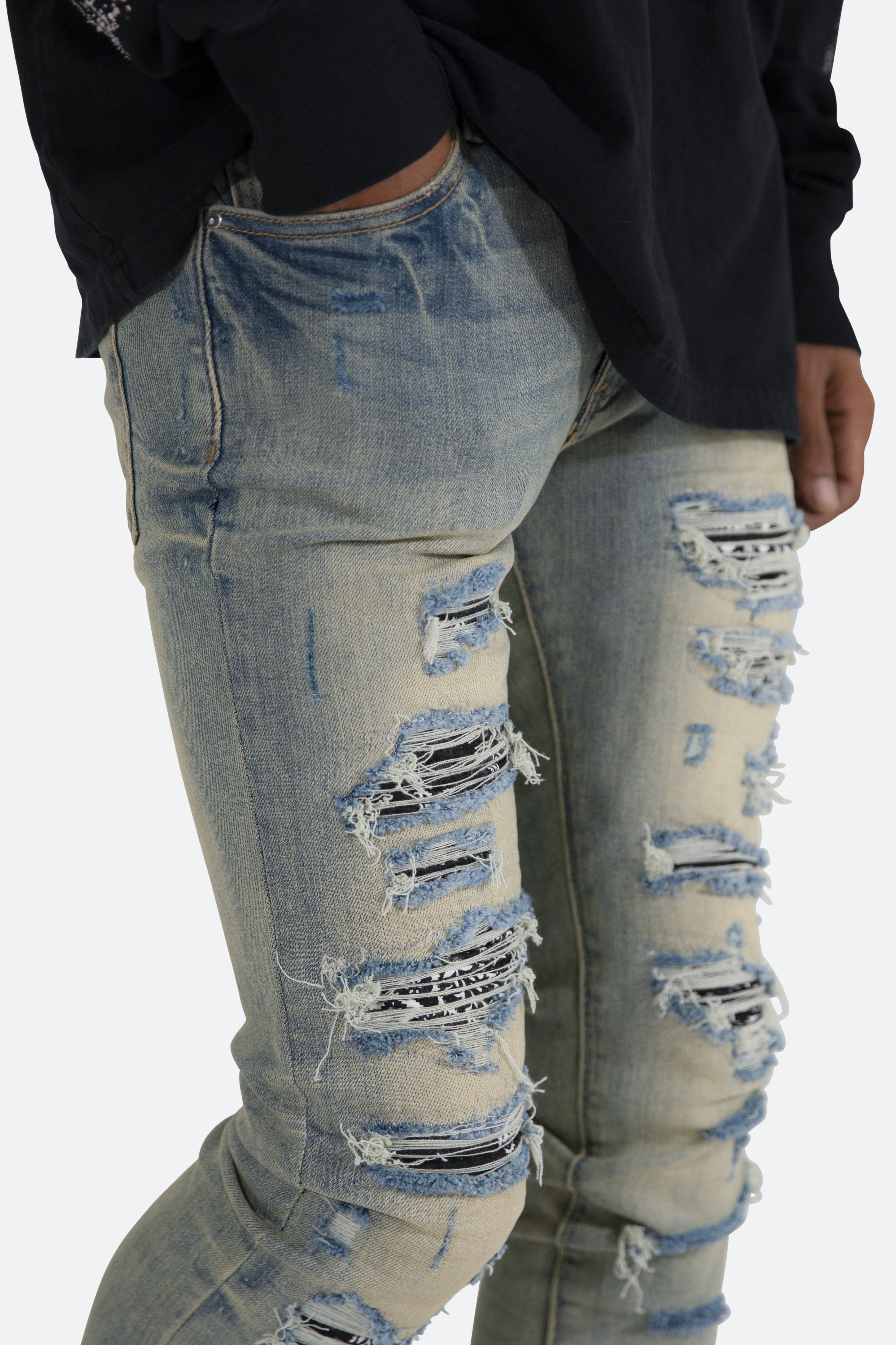 パンツ mnml X165 PAISLEY SKINNY DENIM 30 X165 Stretch Paisley Denim - Blue/Black | mnml