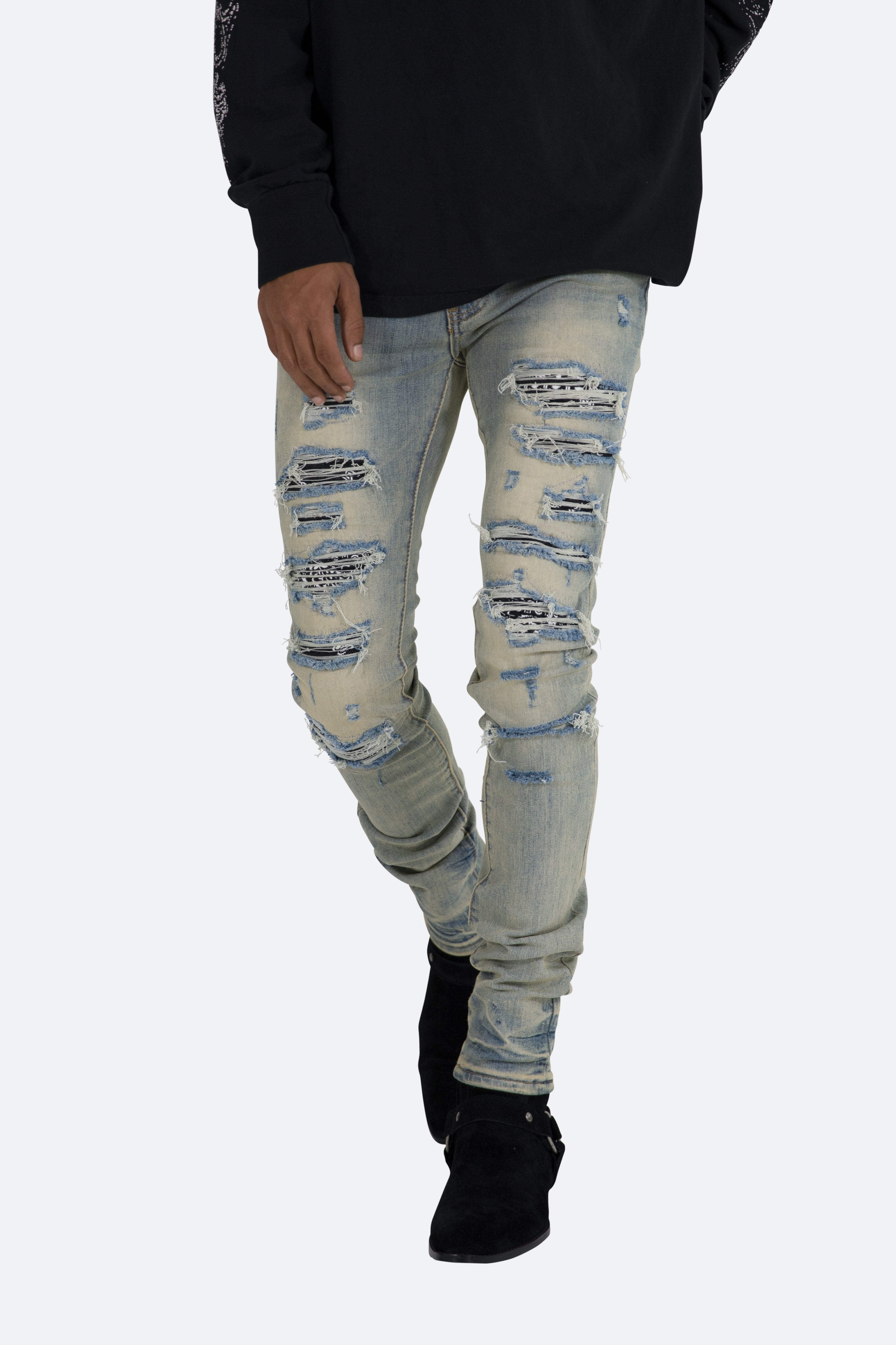 X165 Stretch Paisley Denim - Blue/Black | mnml