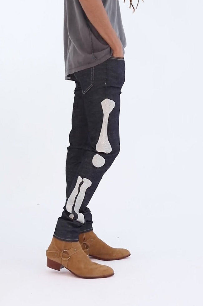 X199 Stretch Skeleton Denim - Raw Blue | mnml | shop now